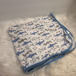 Simple Joys Carter Blue Trim White Gray Shark Fish Baby Security Lovey Blanket